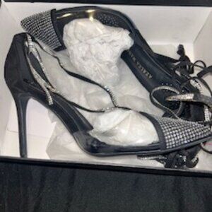 BLACK SUED RHINE STONE SEE THROUGH HEELS